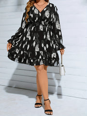 Feather Print Flounce Sleeve Mini Dress