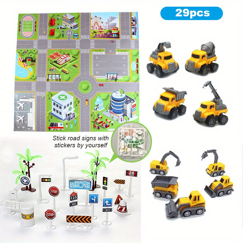 Cartoon City Map Pull Back Car Toy Set
