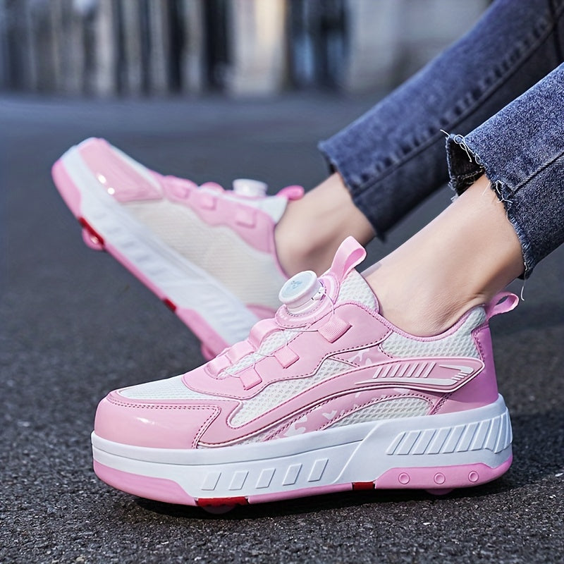 Girl's Mesh Roller Shoes Rotating Buckle Skate Sneakers