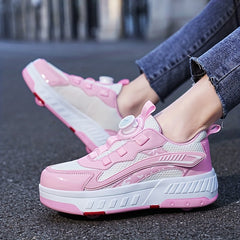 Girl's Mesh Roller Shoes Rotating Buckle Skate Sneakers