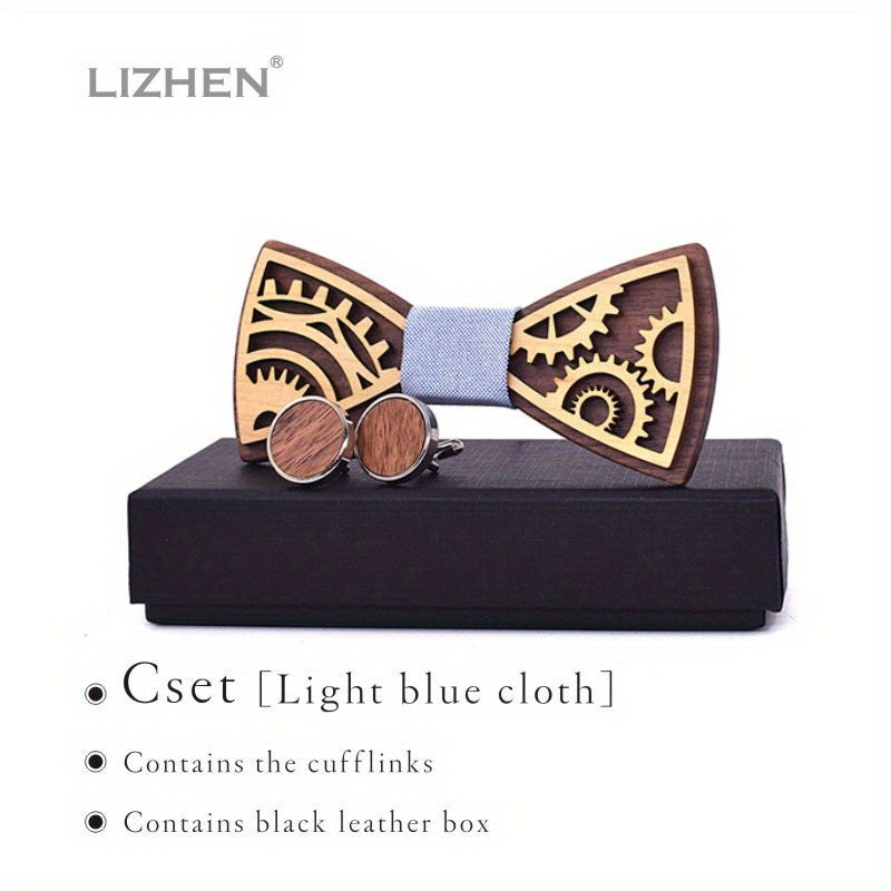 Steampunk Gear Wooden Bow Tie & Cufflinks Set for Party Wedding