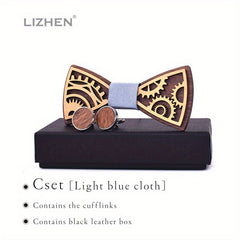 Steampunk Gear Wooden Bow Tie & Cufflinks Set for Party Wedding