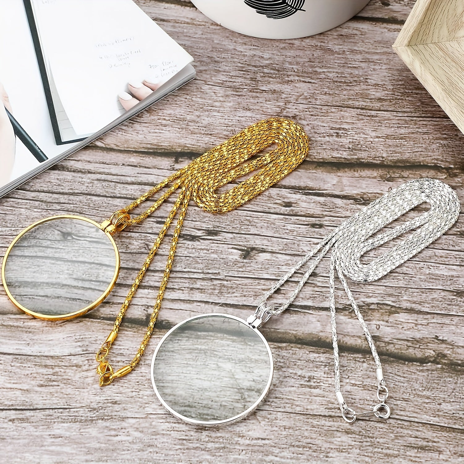 5x Magnifying Glass Necklace Pendant, 1.7in Lens, Ideal Gift