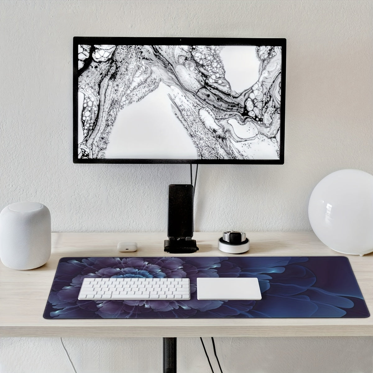 Lotus Floral Flower Textured Mouse Pad 35.4in X 15.7in Non-Slip Rubber Base
