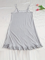 Striped Ruffle Slip Nightdress Crew Neck Spaghetti Strap Sleep Dress