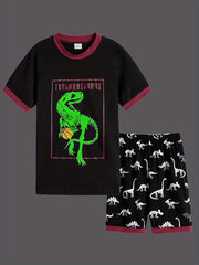 Boys Luminous Dino Skull Basketball Pajamas Set