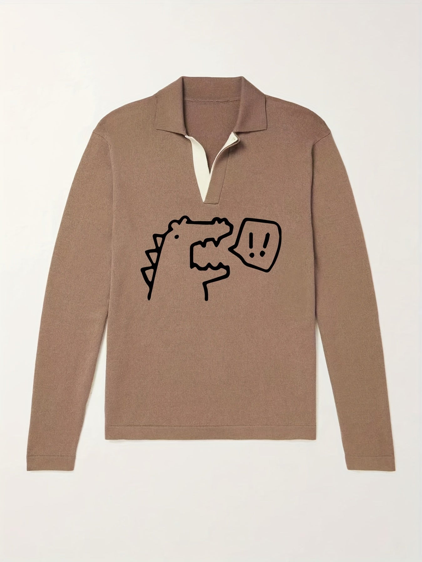 Dino Pattern Knit Polo Shirt Men's Casual Sweater