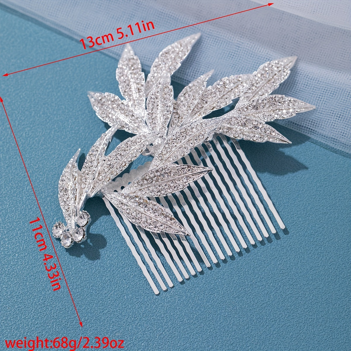 Girls Silver Rhinestone Leaf Hair Comb Princess Hairpin