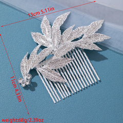 Girls Silver Rhinestone Leaf Hair Comb Princess Hairpin
