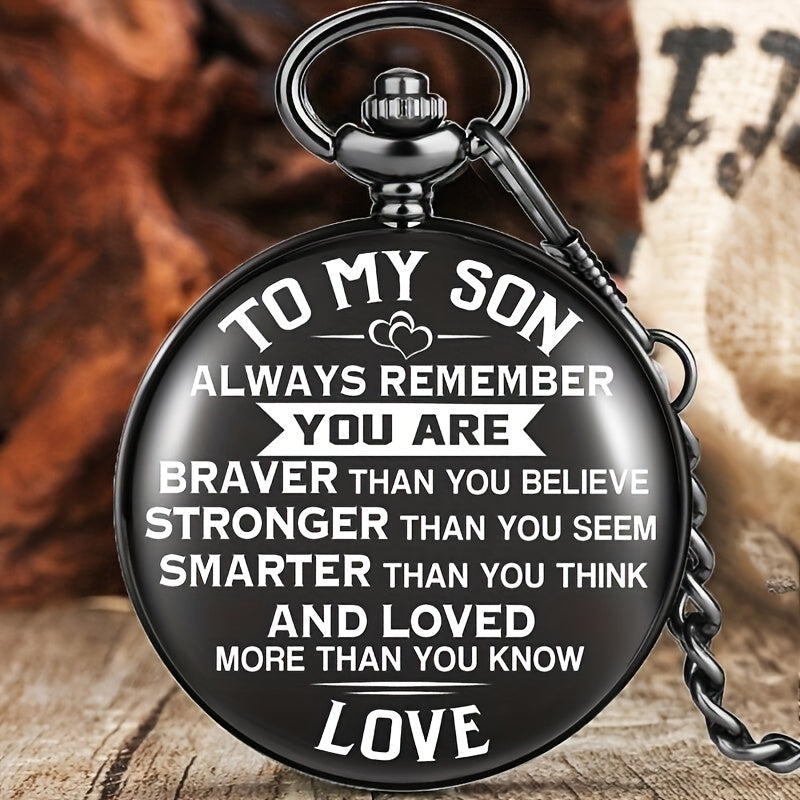 To My Son Quartz Pocket Watch With Thick Chain
