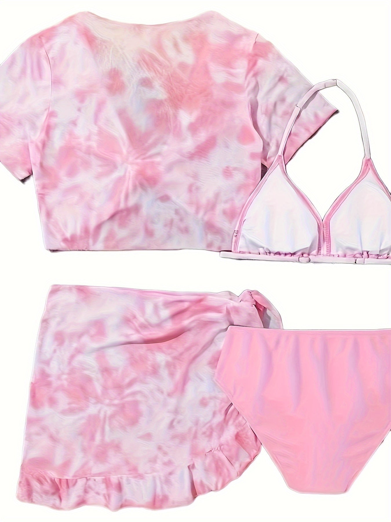 Girls Tie Dye 4pcs Bathing Suit Set Beach Vacation Gift