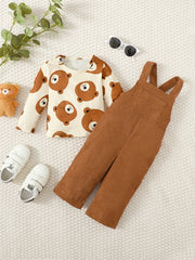 Baby Boys Bear Print Top & Overalls Set Toddler Clothes