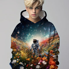 Astronaut & Flowers Ocean Pattern Hoodie for Kids