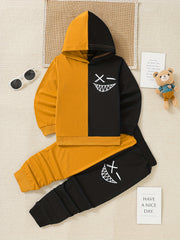 Boy's Funny Face 2pcs Hoodie & Sweatpants Set for Spring Fall