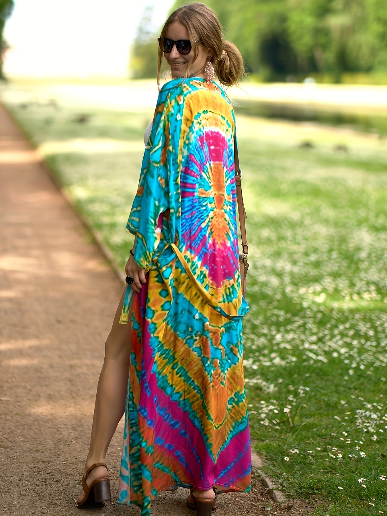 Tie Dye Long Sleeve Cover Up Dress Women's