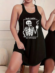 Halloween Skull & Coffee Print Lounge Dress