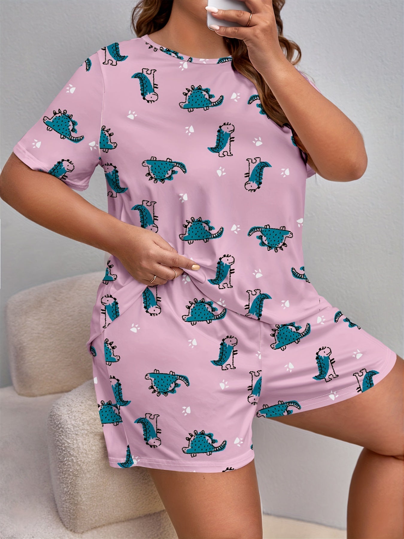 Dino & Dog Paw Print Tee & Shorts Lounge Set