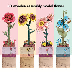 60pcs Wooden Flower Puzzle 3D Model DIY Building Blocks for Girls Birthday