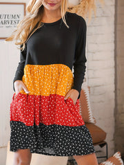 Floral Print Splicing Dress Long Sleeve
