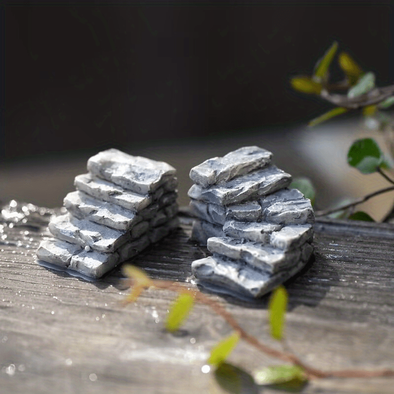 2pcs Stone Steps Resin Crafts for Bonsai Plant Outdoor Decoration