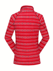Women's Floral Print Zipper Front Long Sleeve Outdoor Jacket Coat