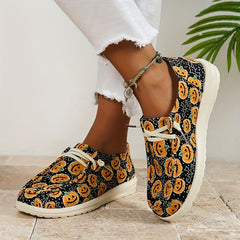 Halloween Pumpkin Pattern Flat Slip On Loafers Soft Comfortable Shoes