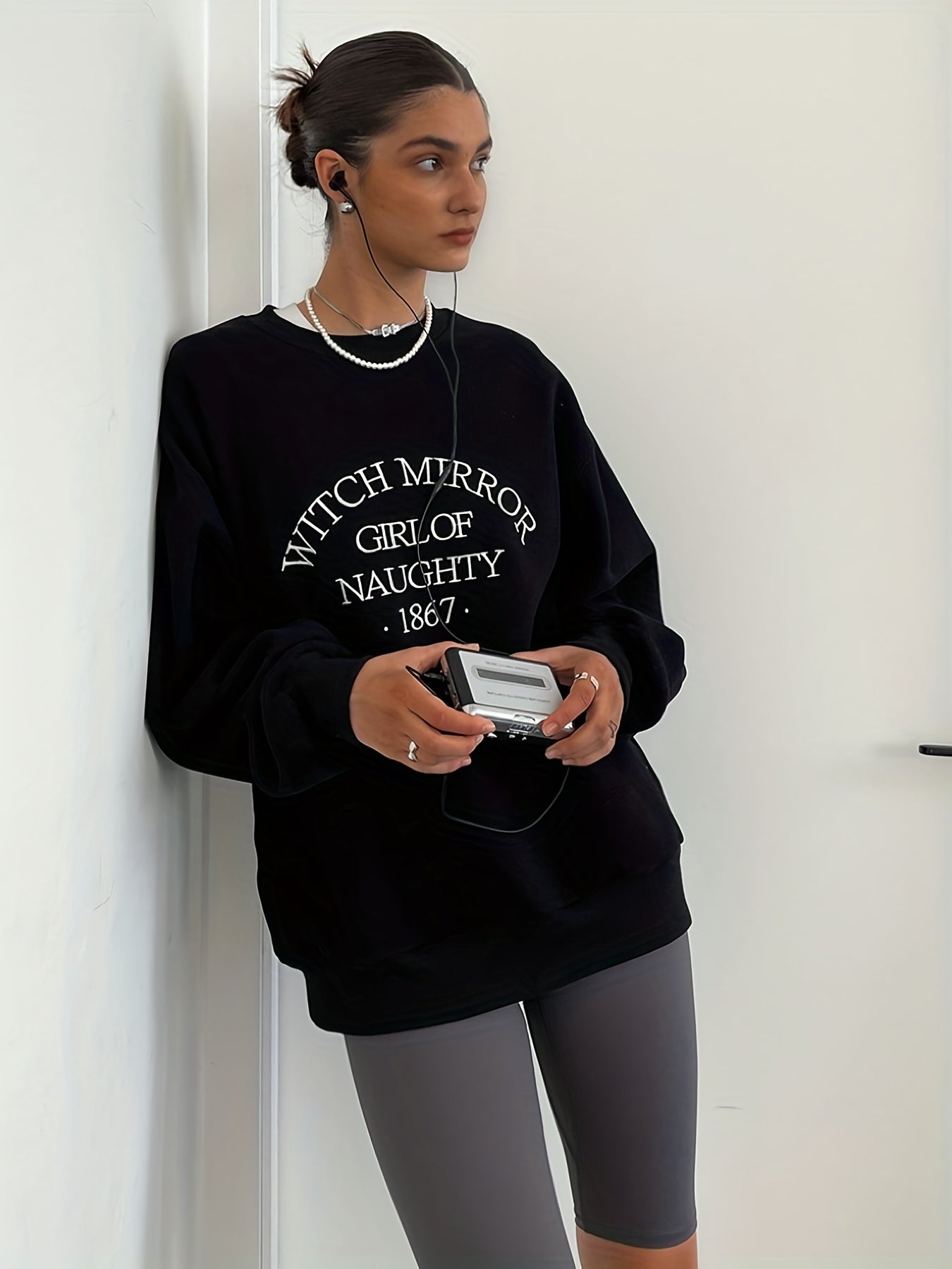 Letter Print Crew Neck Sweatshirt for Women