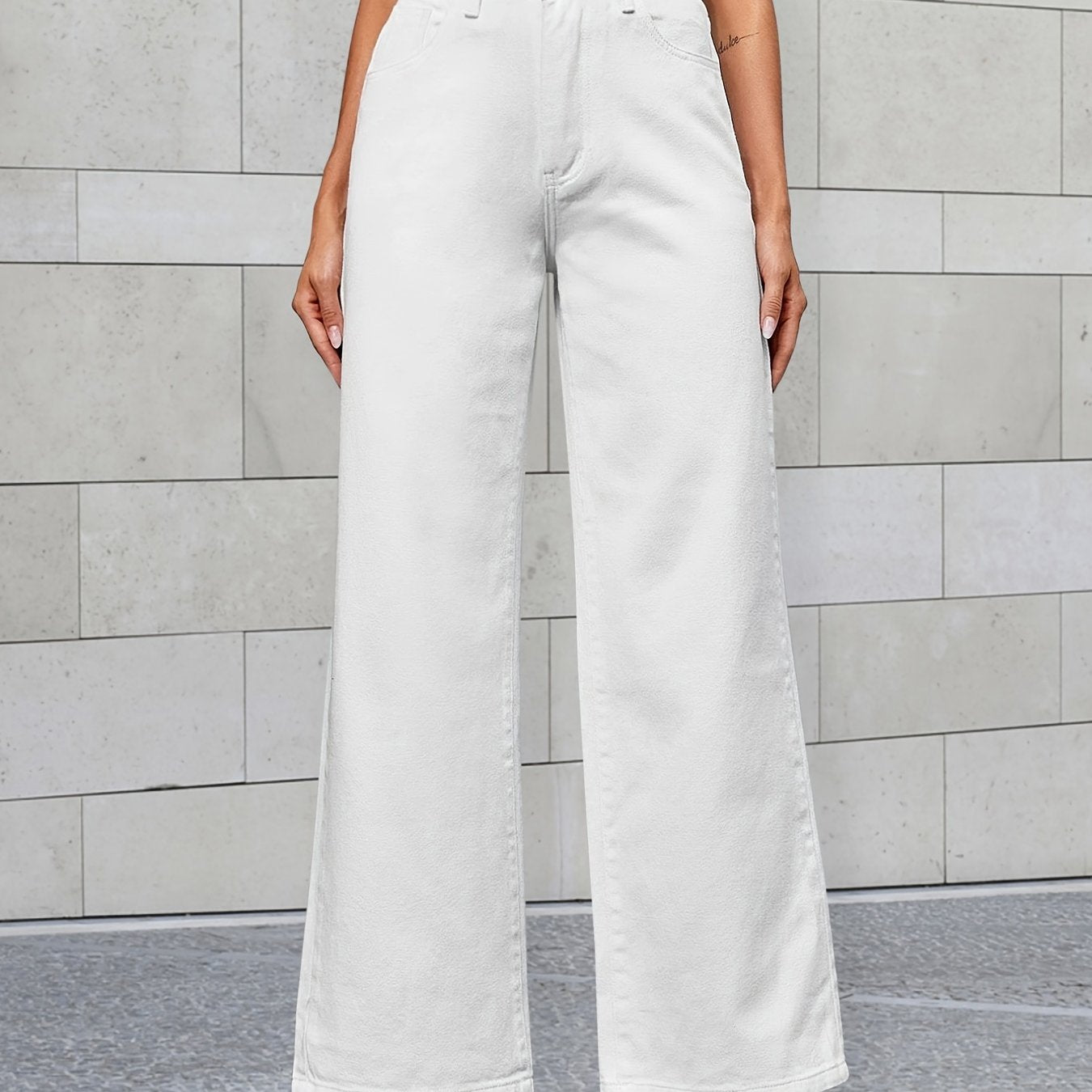 High Waist Wide Leg Jeans Slash Pockets Loose Fit High Rise Denim Pants