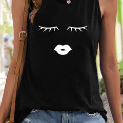 Eyelash & Lip Pattern Stretchy Sports Vest Sleeveless Top
