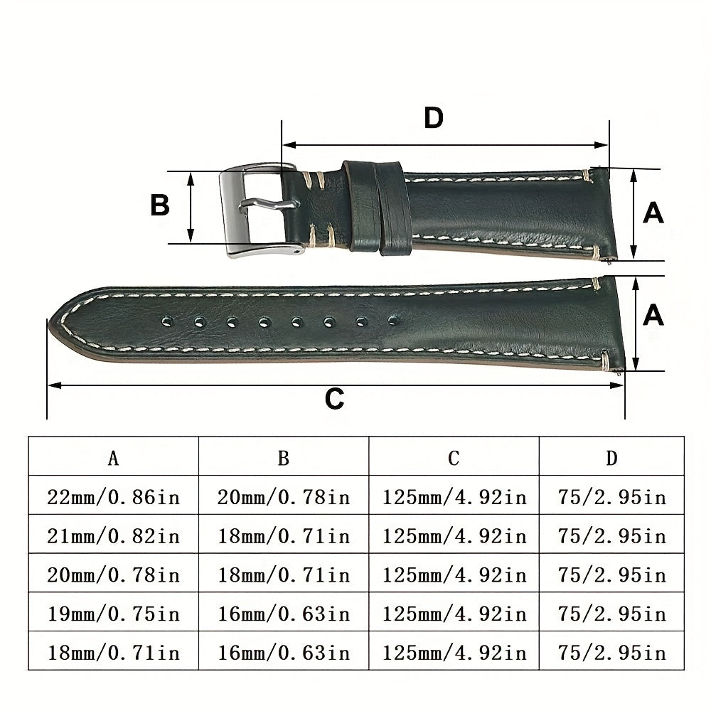 Hand Stitched Horsehide Leather Watch Strap 18-22mm Quick Release Spring Bars
