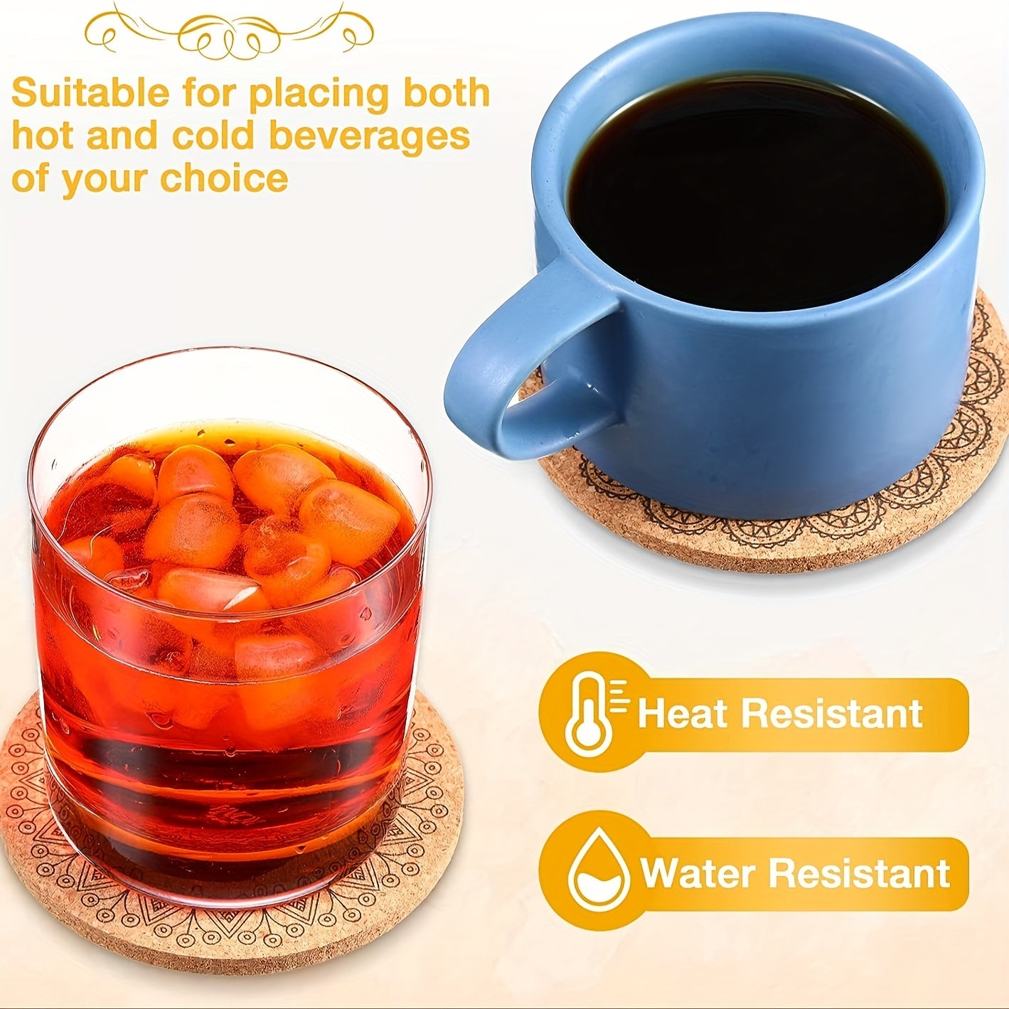 10pcs Cork Coasters Absorbent for Drinks Wooden Tabletop Protection