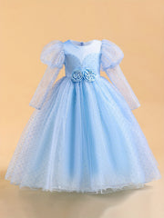 Girls Formal Dress Bubble Sleeve Performance Dress