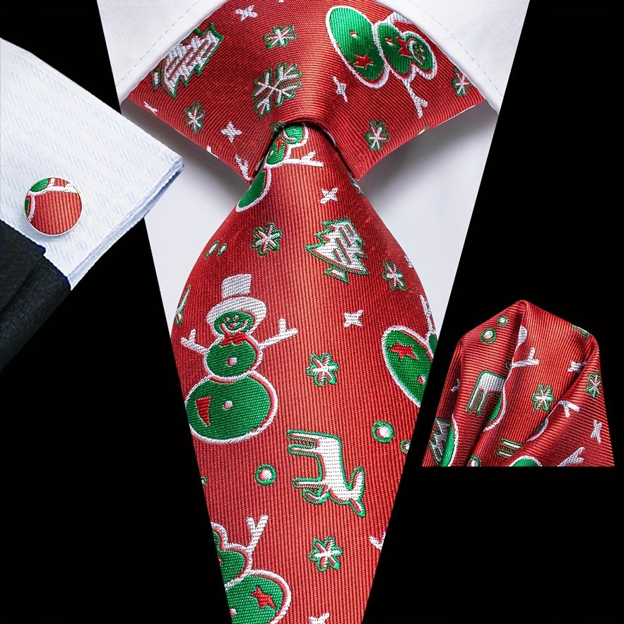 3pcs Jacquard Tie & Handkerchief & Cufflinks Sets For Men's Wedding
