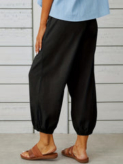 Drawstring Patched Pockets Casual Pants for Women