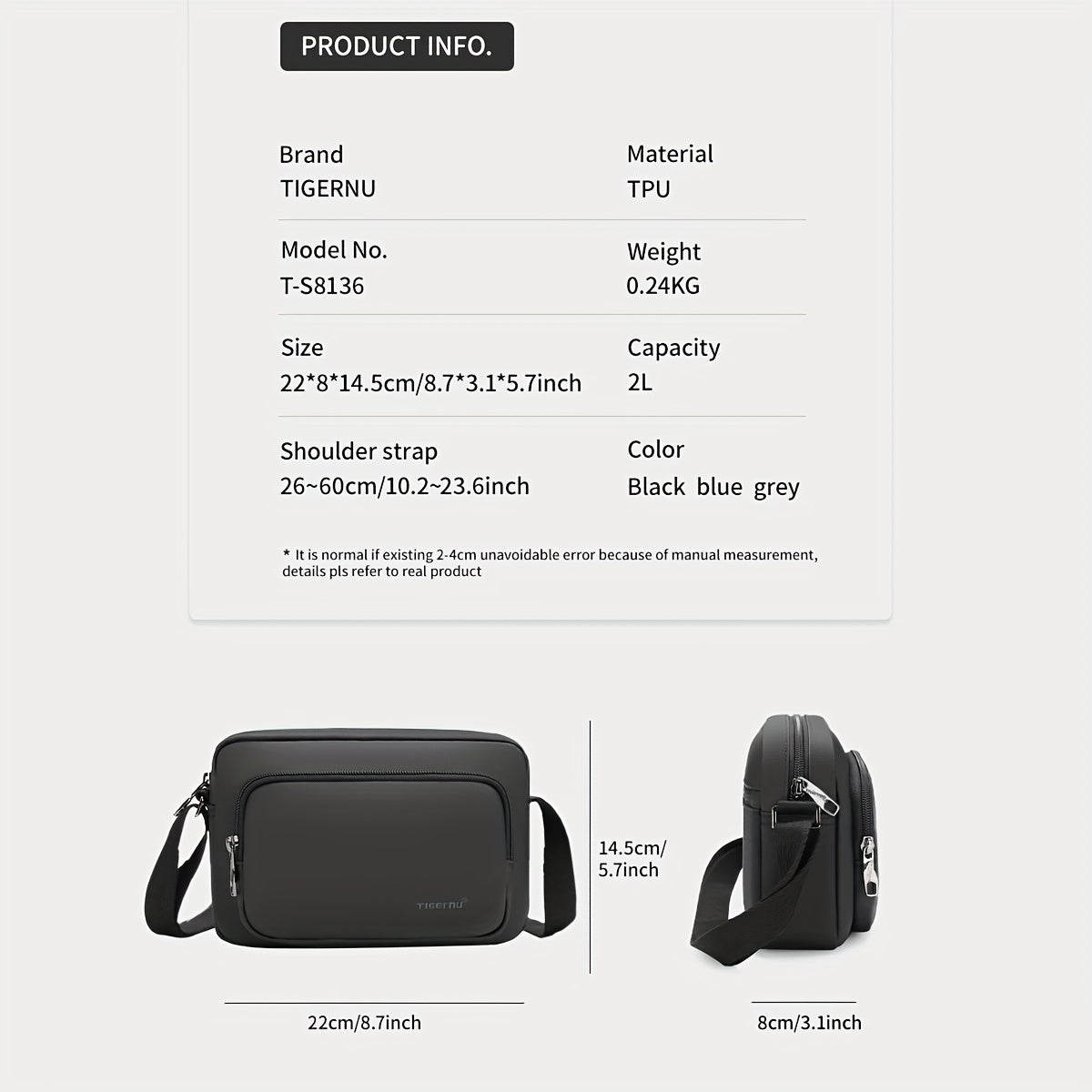 Men's Messenger Bag TPU Material for Outdoors & Business