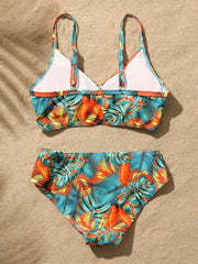 2pcs Girl's Tropical Leaf Cami Top & Shorts Bikini Swimsuit Set