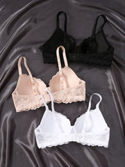 3pcs Lace Push Up Bras Comfy & Breathable Women's Lingerie