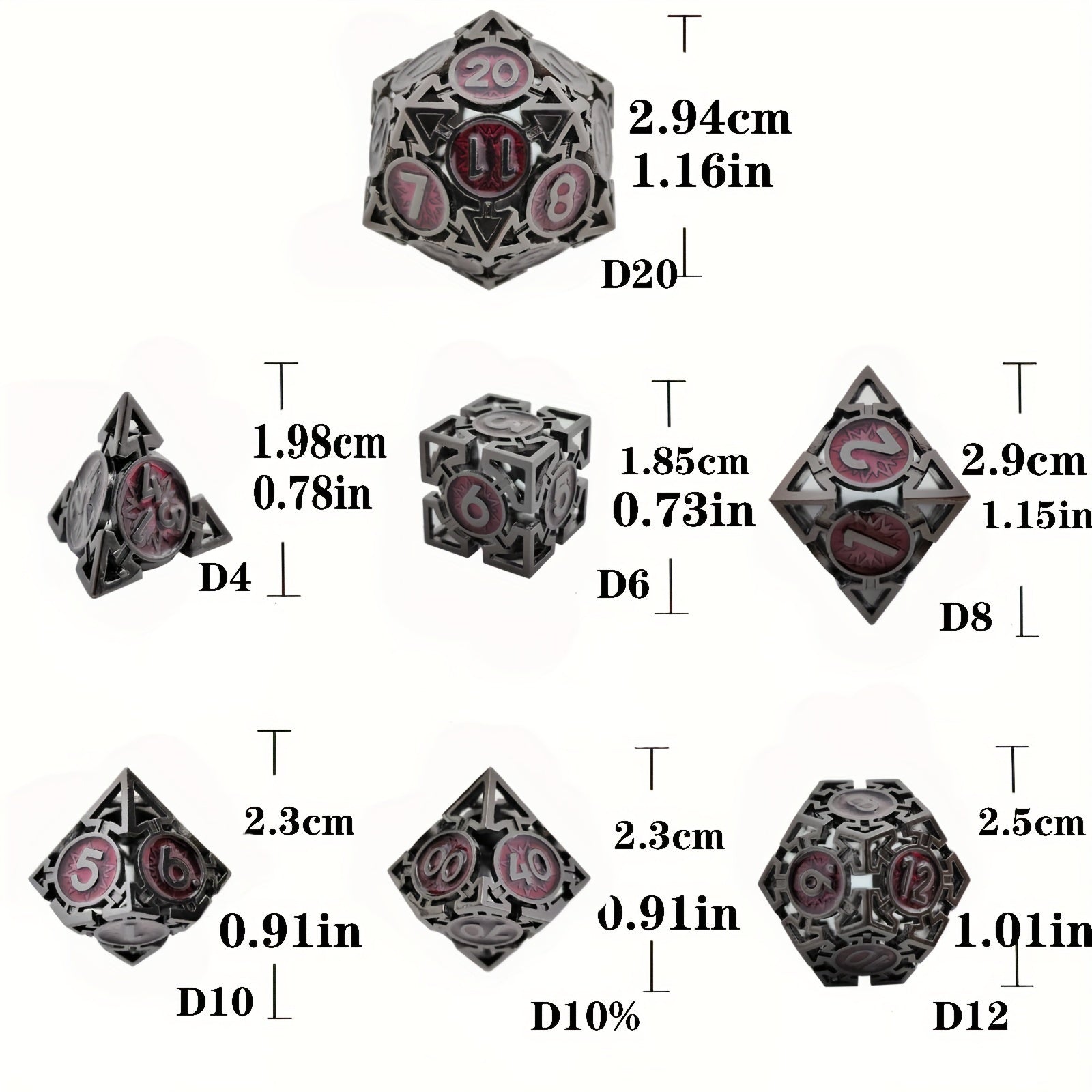 7pcs Metal Hollow Polyhedral Dice Set for Tabletop Game, Christmas Gift