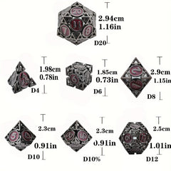 7pcs Metal Hollow Polyhedral Dice Set for Tabletop Game, Christmas Gift