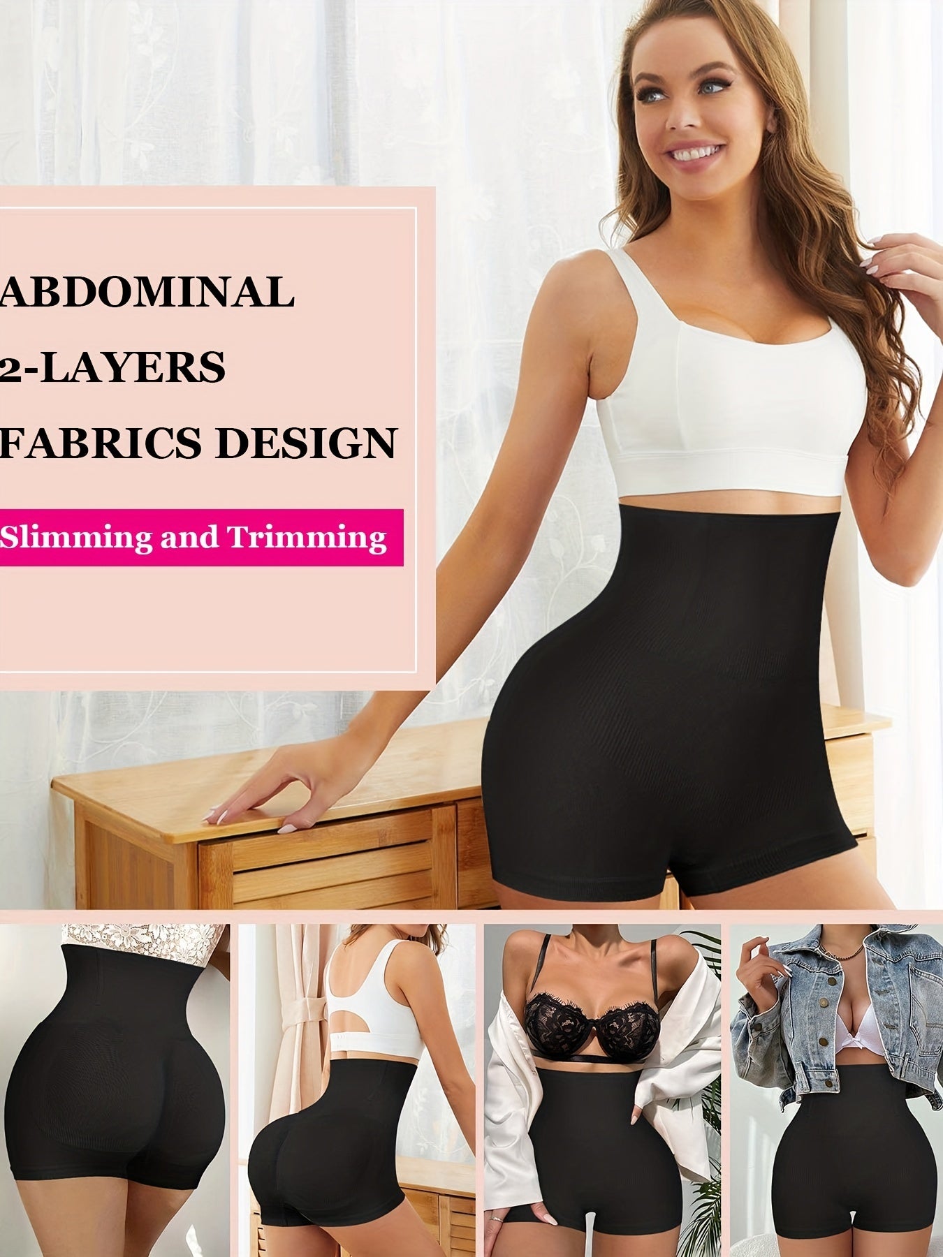 Ribbed High Waist Shaping Shorts Tummy Control Compression
