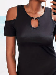 Sexy Dress Women's Plus Cold Shoulder Cut Out Round Neck Mini Dress