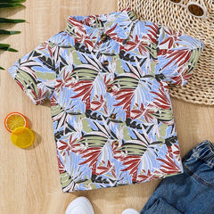 Boys Leaves Graphic Short Sleeves Shirt Hawaiian Style