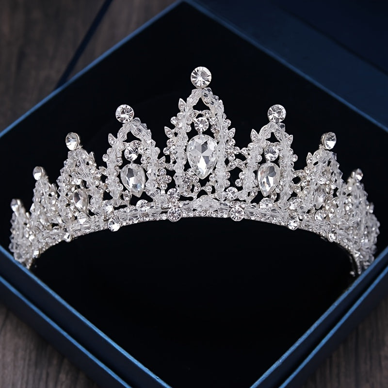Silver Rhinestone Tiara Bridal Wedding Crystal Crown Bead Princess Tiara