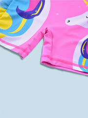 Toddler Unicorn Pattern Swimsuit Ruffle Onesie Long Sleeve Bathing Suit