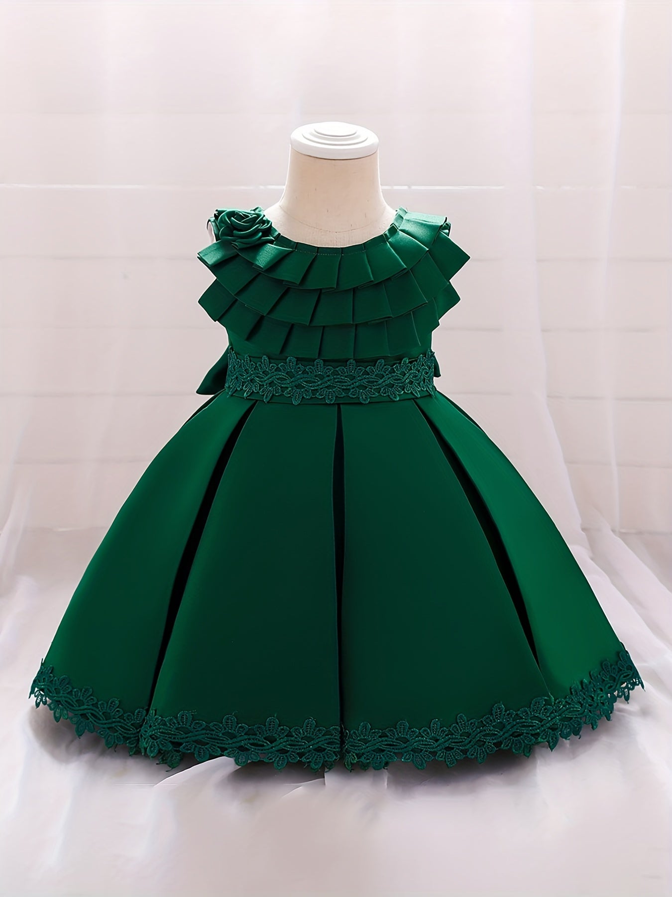 Baby Girls Bowknot Lace Trim Princess Dress Clothes For Performance Gift