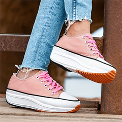 Women's Chunky Sole Canvas Sneakers Lace Up Low Top Shoes