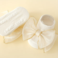 Golden Edge Large Lace Knot Ankle Socks with Baby Hairband