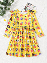 Farm Floral Animals Long Sleeve Skater Dress For Girls