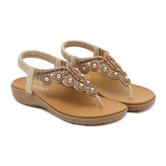 Boho Style Wedge Sandals with Rhinestone Detail
