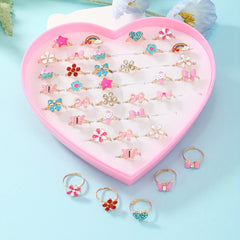 36pcs Girls Colorful Alloy Rings Set - Children Kids Accessories Gift